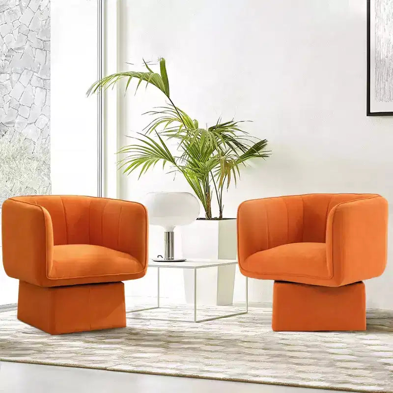 Fauteuil pivotant 360° moderne, fauteuil rond pivotant avec coussin large, canapé en tissu velours moelleux
