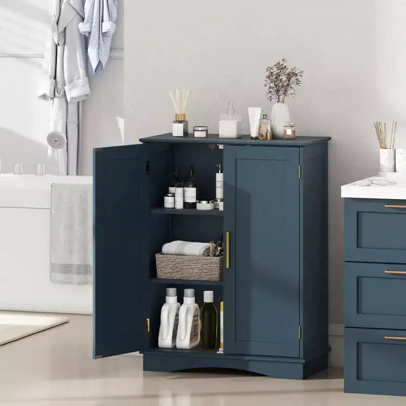 Meuble de rangement au sol moderne avec étagères réglables et 2 portes Noir/Bleu/Gris/Blanc