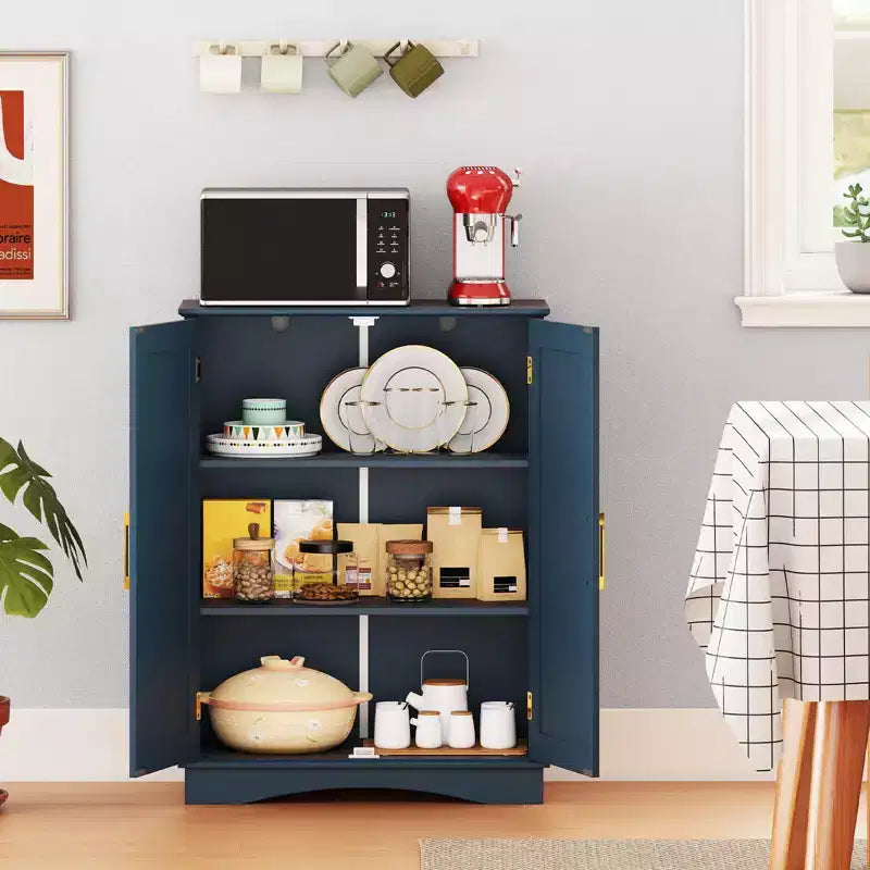 Meuble de rangement au sol moderne avec étagères réglables et 2 portes Noir/Bleu/Gris/Blanc