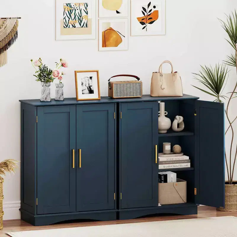 Meuble de rangement au sol moderne avec étagères réglables et 2 portes Noir/Bleu/Gris/Blanc