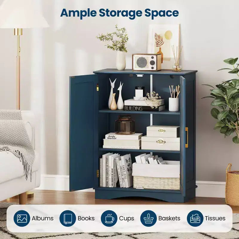 Meuble de rangement au sol moderne avec étagères réglables et 2 portes Noir/Bleu/Gris/Blanc