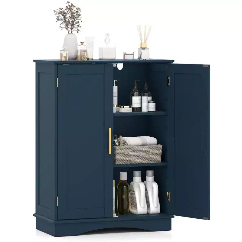 Meuble de rangement au sol moderne avec étagères réglables et 2 portes Noir/Bleu/Gris/Blanc