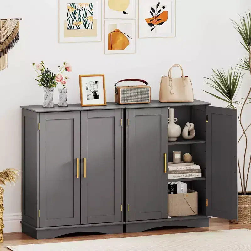 Meuble de rangement au sol moderne avec étagères réglables et 2 portes Noir/Bleu/Gris/Blanc