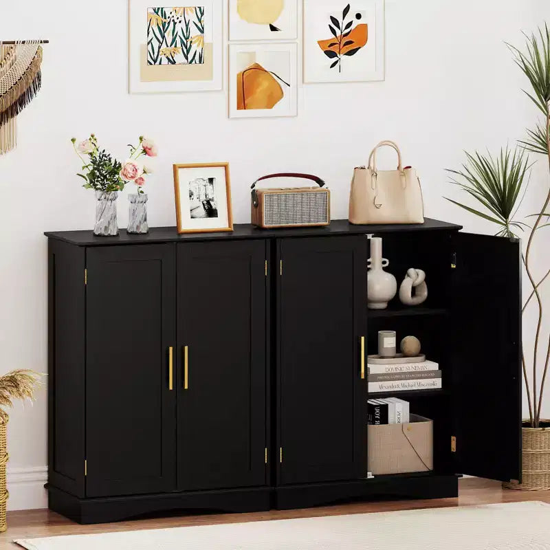 Meuble de rangement au sol moderne avec étagères réglables et 2 portes Noir/Bleu/Gris/Blanc