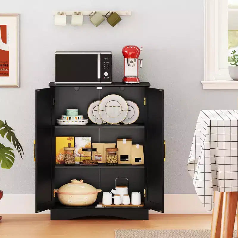 Meuble de rangement au sol moderne avec étagères réglables et 2 portes Noir/Bleu/Gris/Blanc