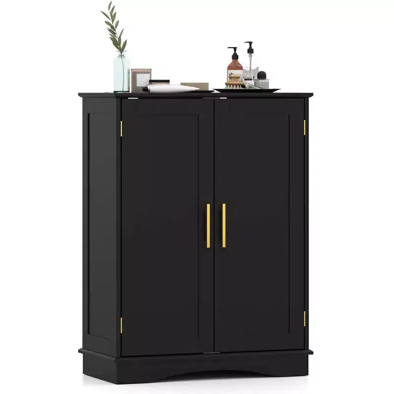 Costway Floor Storage Cabinet Modern Storage Organizer with Adjustable Shelves &2 Doors Black/Blue/Gray/White