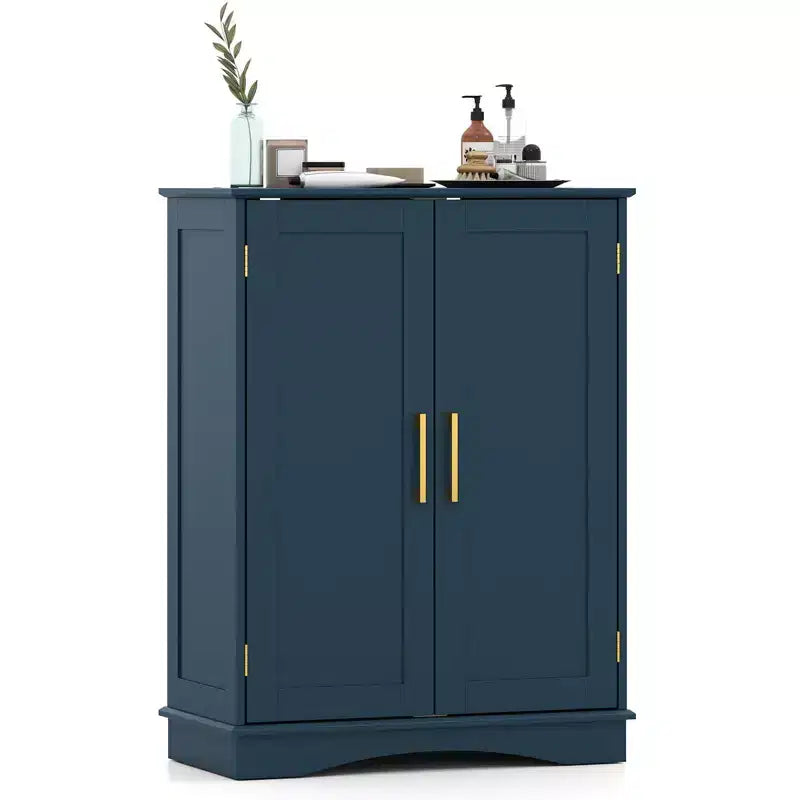 Meuble de rangement au sol moderne avec étagères réglables et 2 portes Noir/Bleu/Gris/Blanc