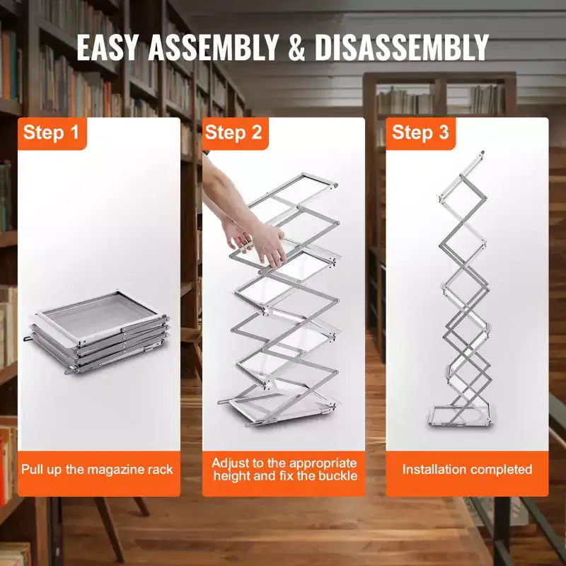 Présentoir à magazines pliable, présentoir à brochures pop-up à 6 poches, présentoir à documents de catalogue double face, argent