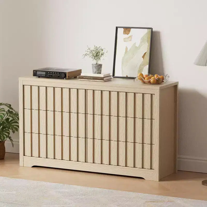 Fluted Dresser for Bedroom with 6 Drawers,Modern Chest of Drawers with Handleless,Wooden Dresser, Wood Clothes Closet Organizer with Deep Storage