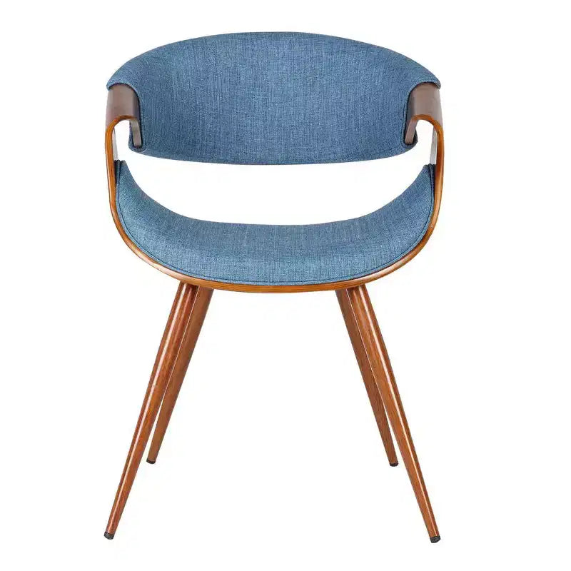 Chaise de salle à manger Butterfly du milieu du siècle, finition noyer et tissu bleu