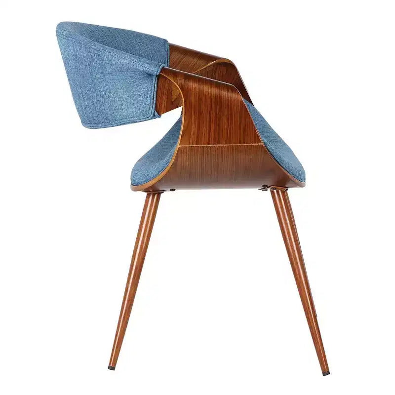 Chaise de salle à manger Butterfly du milieu du siècle, finition noyer et tissu bleu