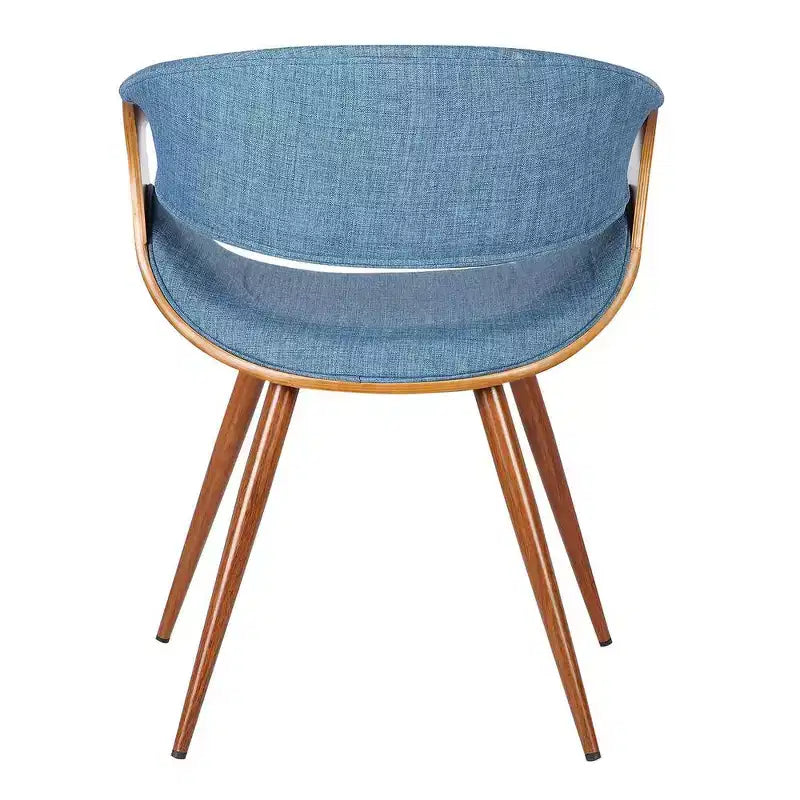 Chaise de salle à manger Butterfly du milieu du siècle, finition noyer et tissu bleu