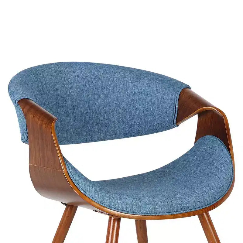 Chaise de salle à manger Butterfly du milieu du siècle, finition noyer et tissu bleu