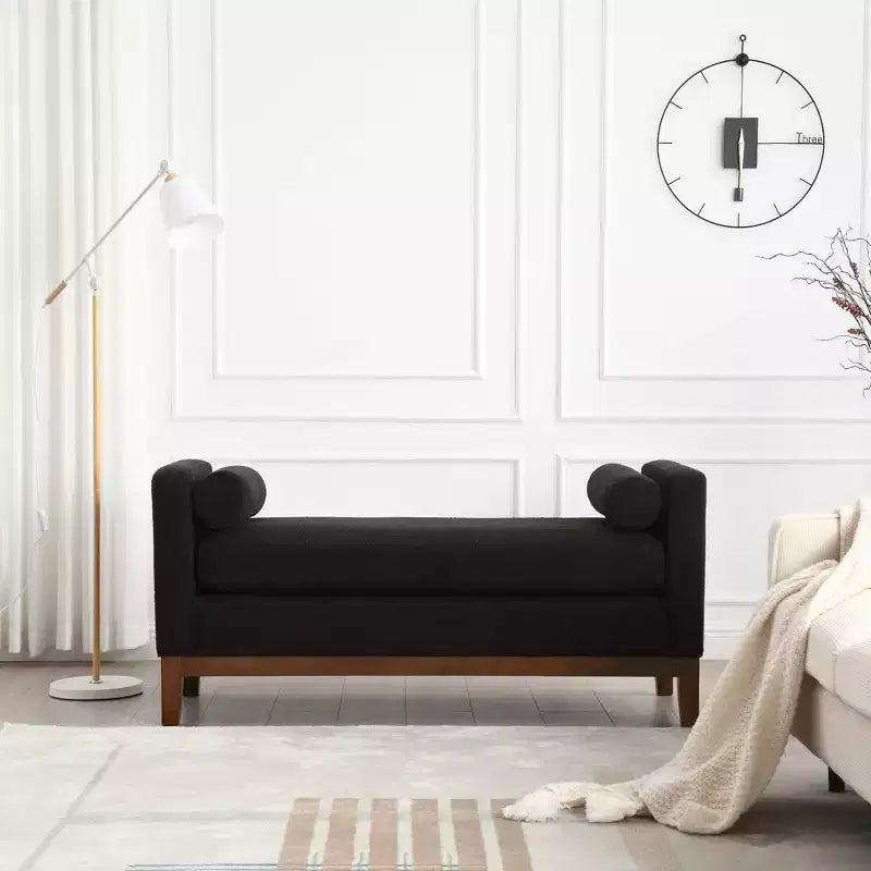 Banc rembourré en Boucle, repose-pieds avec pieds en bois et traversins pour le bout du lit, la chambre, le salon, l'entrée
