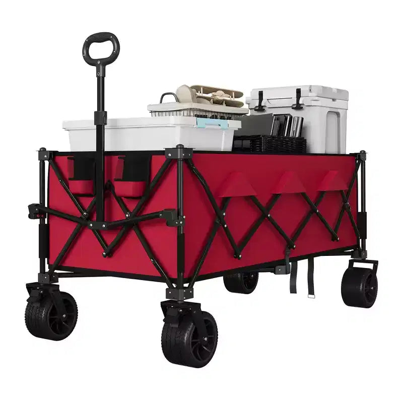 Chariot utilitaire pliant avec roues tout-terrain, chariot de plage pliable robuste, chariot portable pour l'épicerie, le sable, le camping, bleu