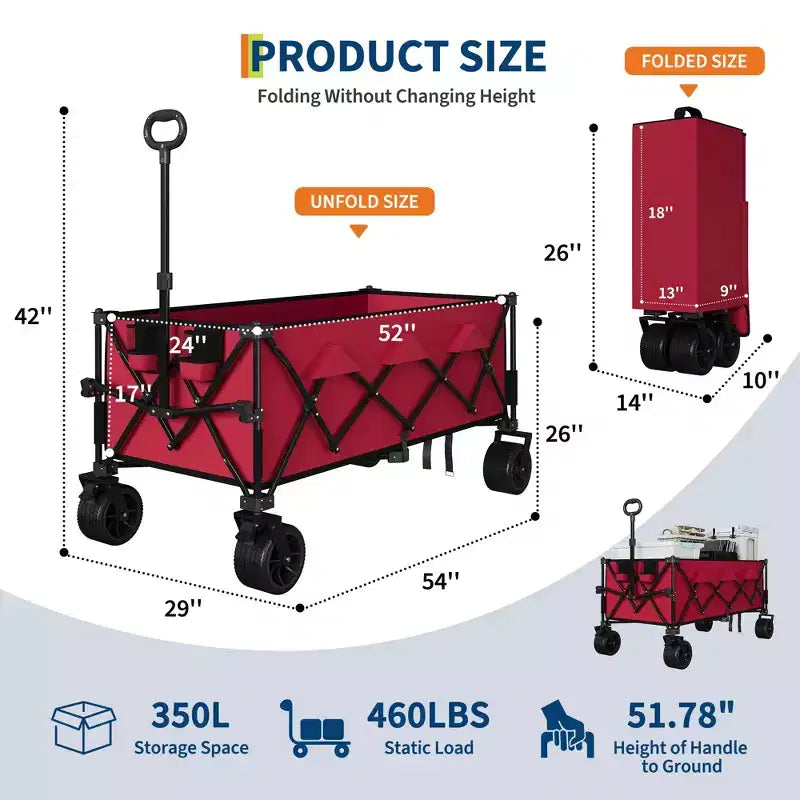 Chariot utilitaire pliant avec roues tout-terrain, chariot de plage pliable robuste, chariot portable pour l'épicerie, le sable, le camping, bleu