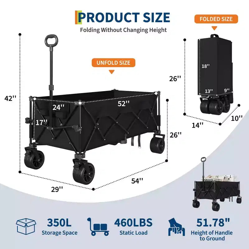 Chariot utilitaire pliant avec roues tout-terrain, chariot de plage pliable robuste, chariot portable pour l'épicerie, le sable, le camping, bleu