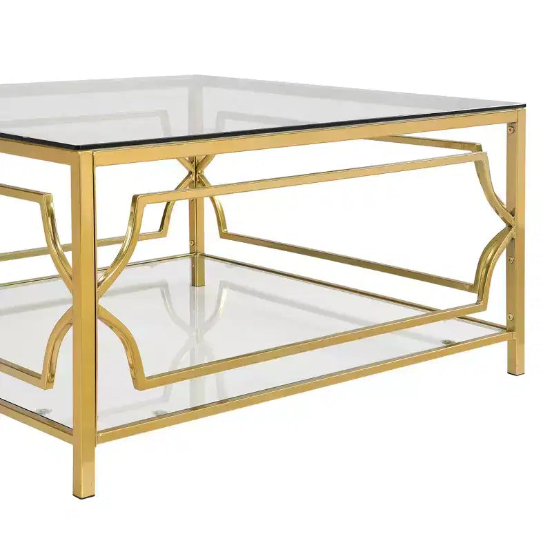 Table basse carrée avec plateau en verre noir ou transparent et étagère de présentation à deux niveaux