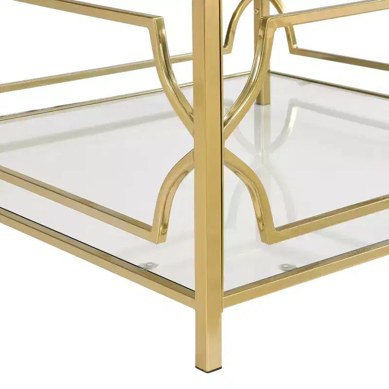 Table basse carrée avec plateau en verre noir ou transparent et étagère de présentation à deux niveaux