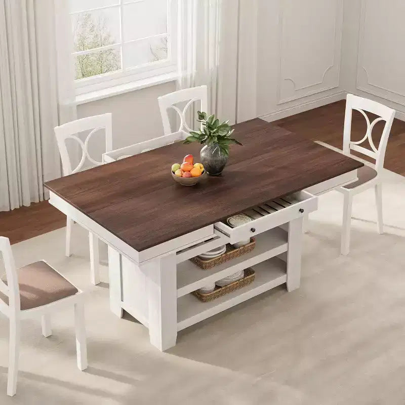 Counter Height Dining Table, 36 Tall, Farmhouse Rectangular Table with Storage, Wine Rack, Drawers, Easy Assembly