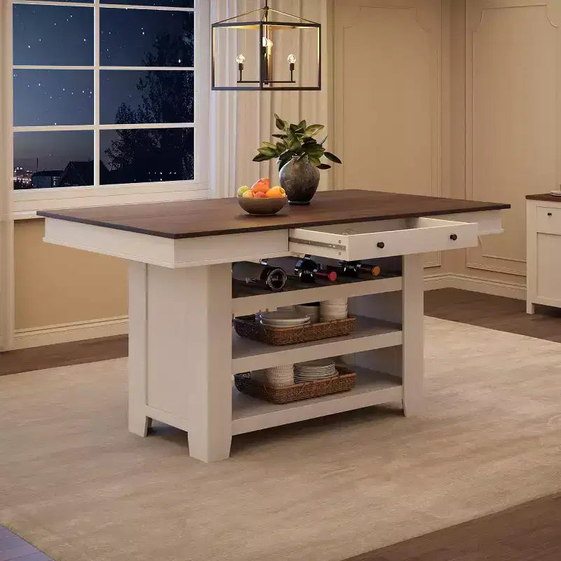 Counter Height Dining Table, 36 Tall, Farmhouse Rectangular Table with Storage, Wine Rack, Drawers, Easy Assembly