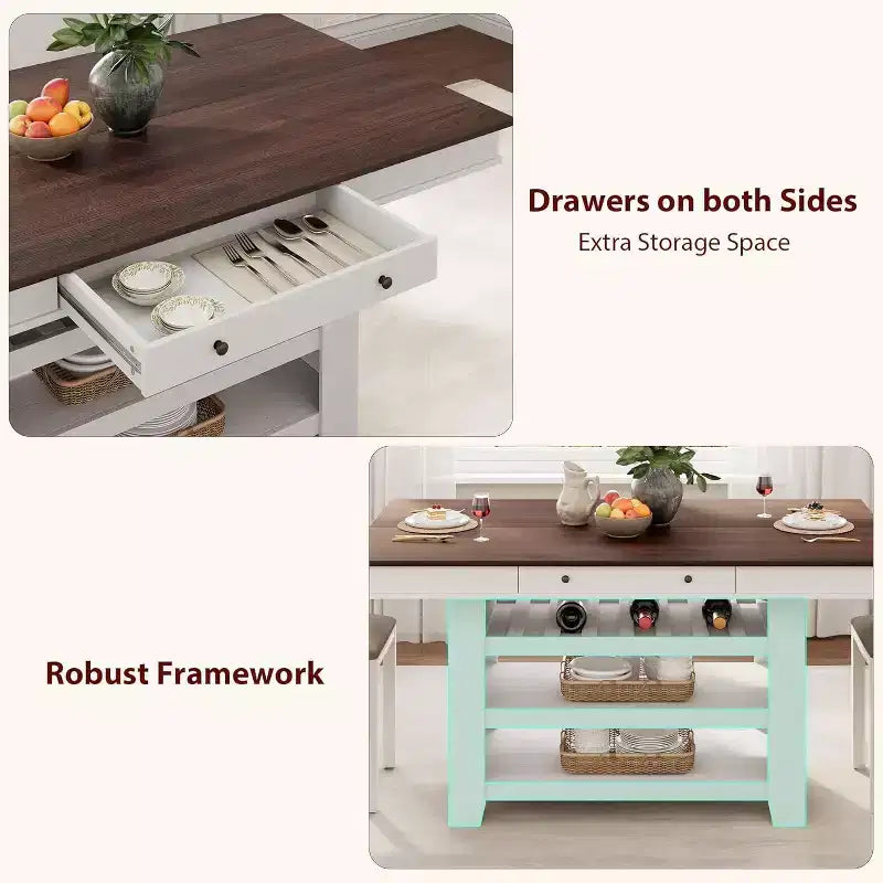 Table de salle à manger hauteur comptoir, 91 cm de haut, table rectangulaire de style ferme avec rangement, casier à vin, tiroirs, assemblage facile