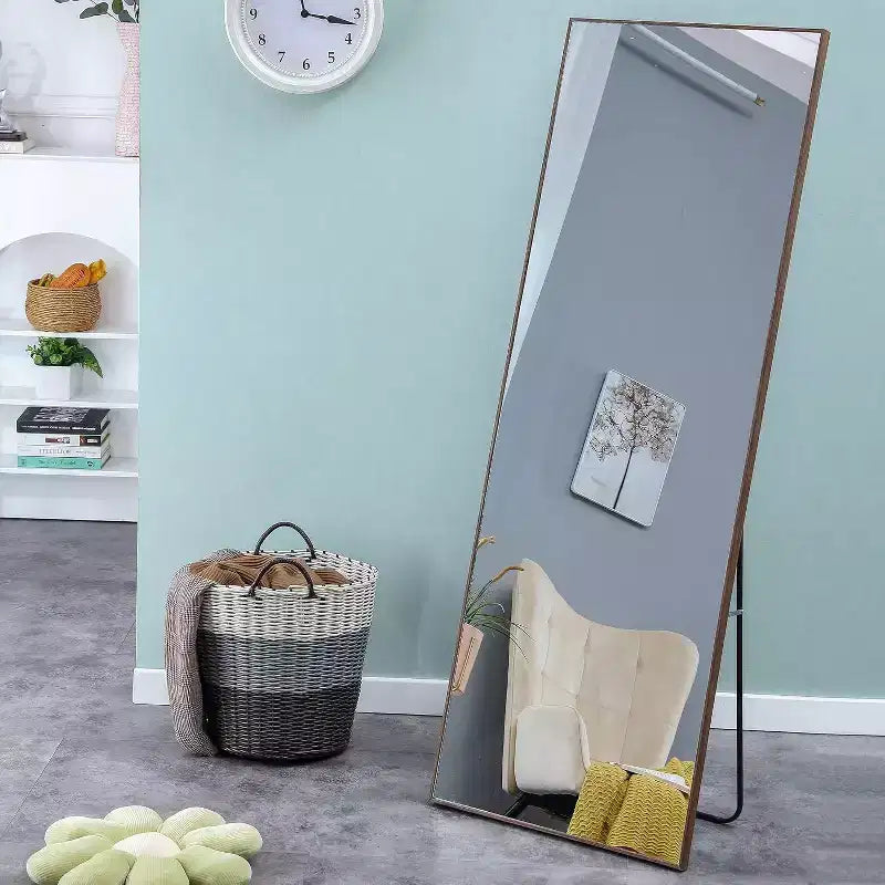 Miroir pleine longueur 65 x 23 pouces, cadre en bois, verre HD incassable, pour chambre, salon, dressing