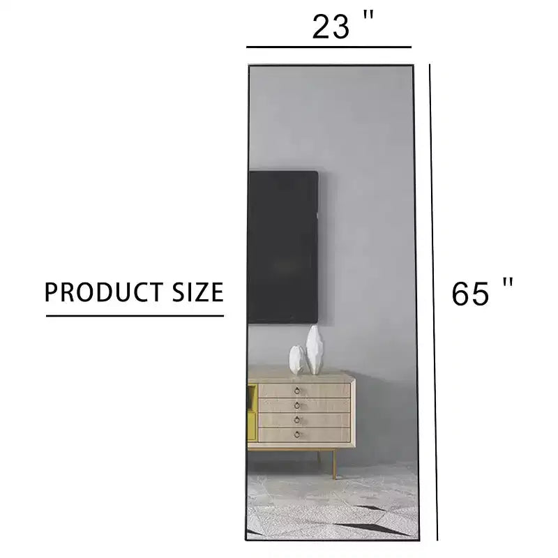 Miroir pleine longueur 65 x 23 pouces, cadre en bois, verre HD incassable, pour chambre, salon, dressing