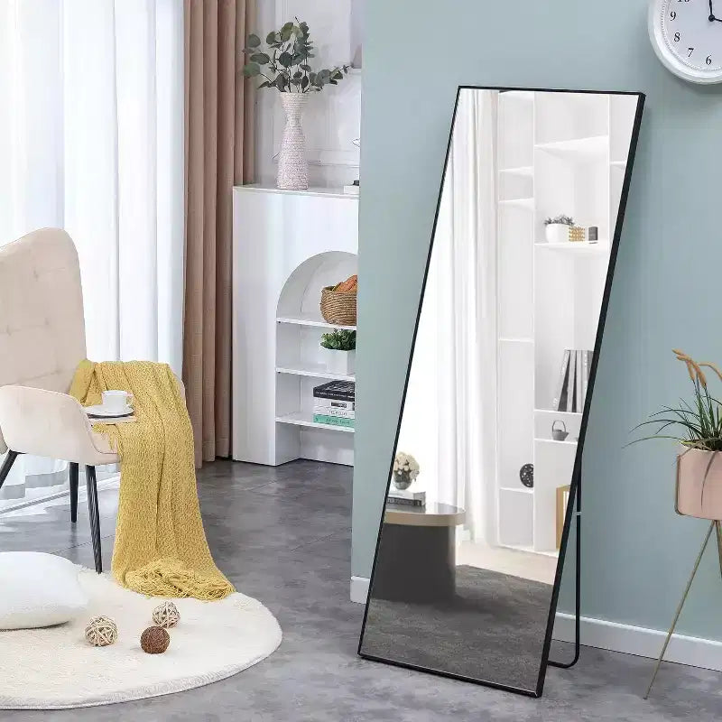 Miroir pleine longueur 65 x 23 pouces, cadre en bois, verre HD incassable, pour chambre, salon, dressing