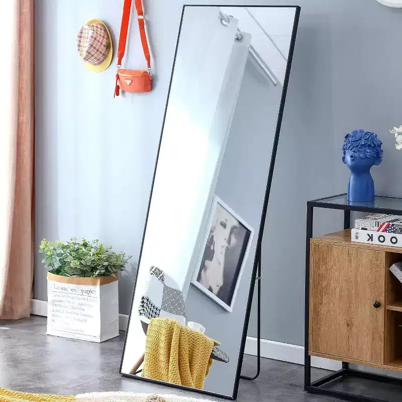 Miroir pleine longueur 65 x 23 pouces, cadre en bois, verre HD incassable, pour chambre, salon, dressing
