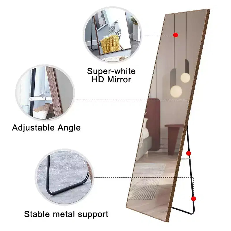 Miroir pleine longueur 65 x 23 pouces, cadre en bois, verre HD incassable, pour chambre, salon, dressing