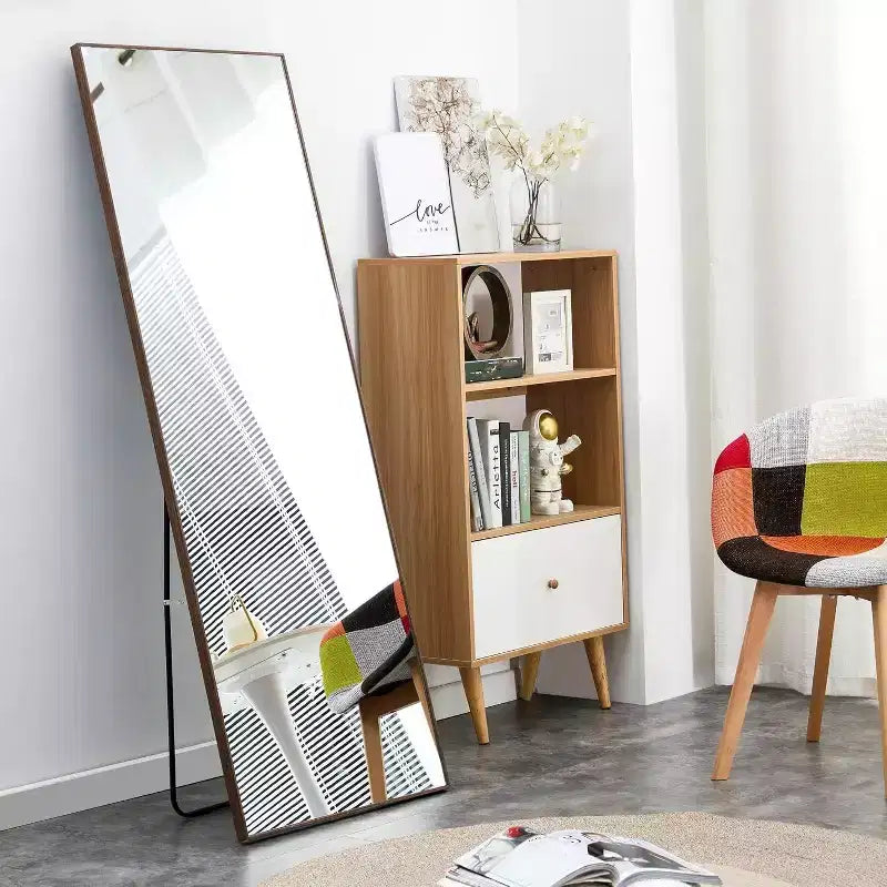 Miroir pleine longueur 65 x 23 pouces, cadre en bois, verre HD incassable, pour chambre, salon, dressing