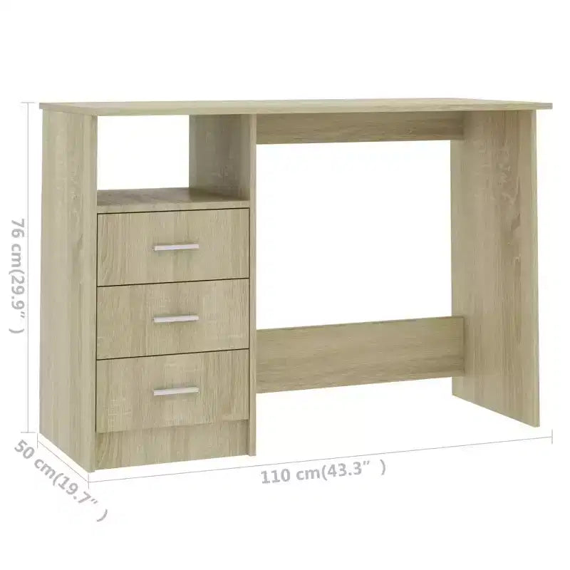 Bureau d'ordinateur de taille moyenne en bois d'ingénierie chêne Sonoma