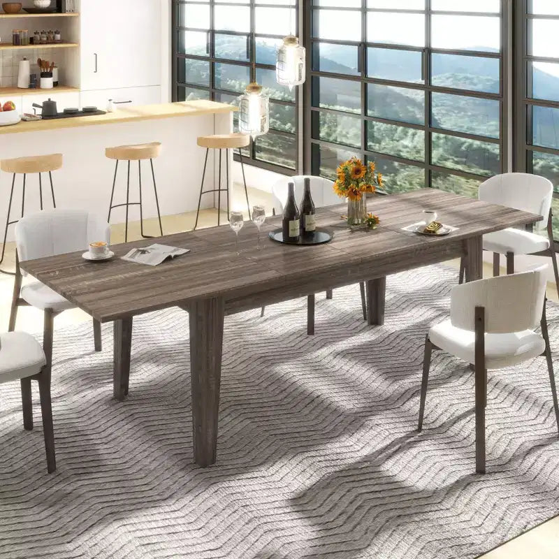 106.3IN Vintage Dining Table, Extendable Kitchen Table with Long Tabletop, Folding Table for Party, Celebration, Meetings, Dark Oak