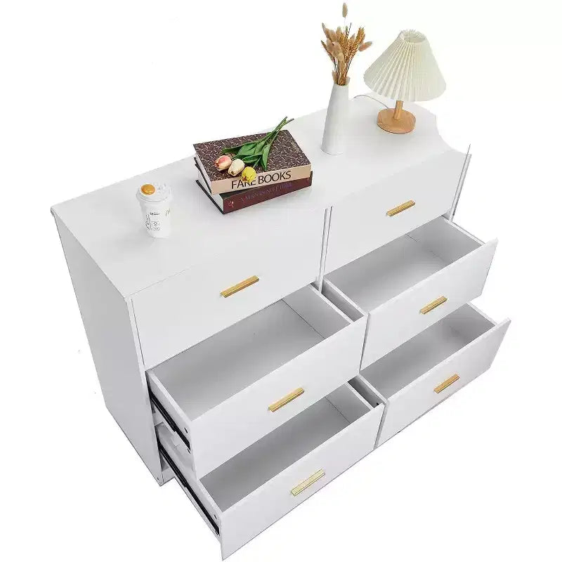Commode double à 6 tiroirs, meuble TV de 120 cm de large et armoire de rangement pour chambre à coucher