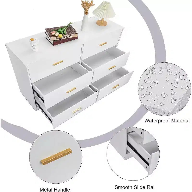 Commode double à 6 tiroirs, meuble TV de 120 cm de large et armoire de rangement pour chambre à coucher
