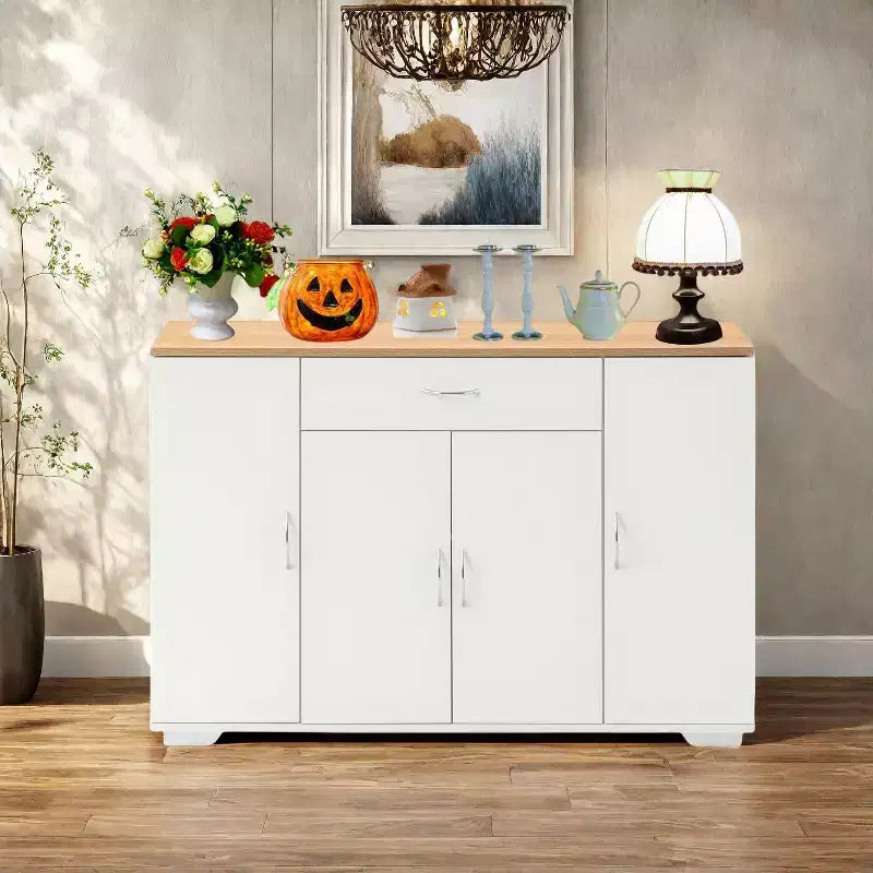 Buffet de rangement de style ferme moderne, table de buffet en bois avec tiroir et étagères, meuble de rangement à portes de grange de 43,3 po
