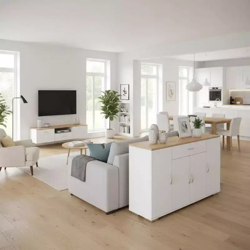 Buffet de rangement de style ferme moderne, table de buffet en bois avec tiroir et étagères, meuble de rangement à portes de grange de 43,3 po
