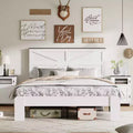 Okak Natural Style All Size Bedroom Platform Bed with Farmhouse Wood Headboard,Modern Bed Frame No Box Spring Needed