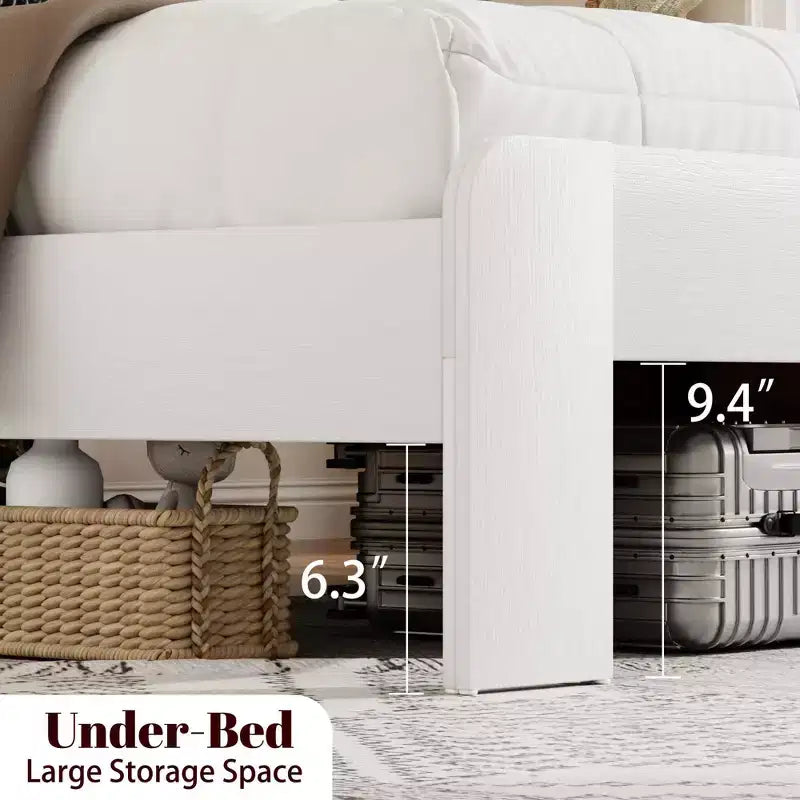 Lit plateforme de chambre de toutes tailles de style naturel avec tête de lit en bois de ferme, cadre de lit moderne sans sommier tapissier requis
