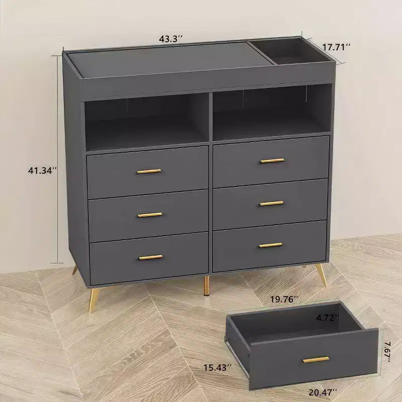 Table à langer avec pieds en métal, commode à 6 tiroirs, station de langer pour chambre de bébé