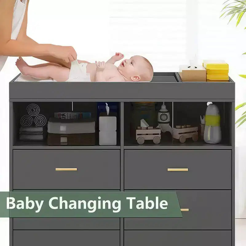 Table à langer avec pieds en métal, commode à 6 tiroirs, station de langer pour chambre de bébé