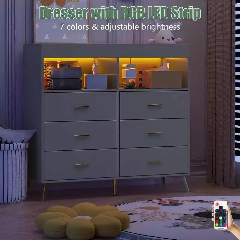 Table à langer avec pieds en métal, commode à 6 tiroirs, station de langer pour chambre de bébé