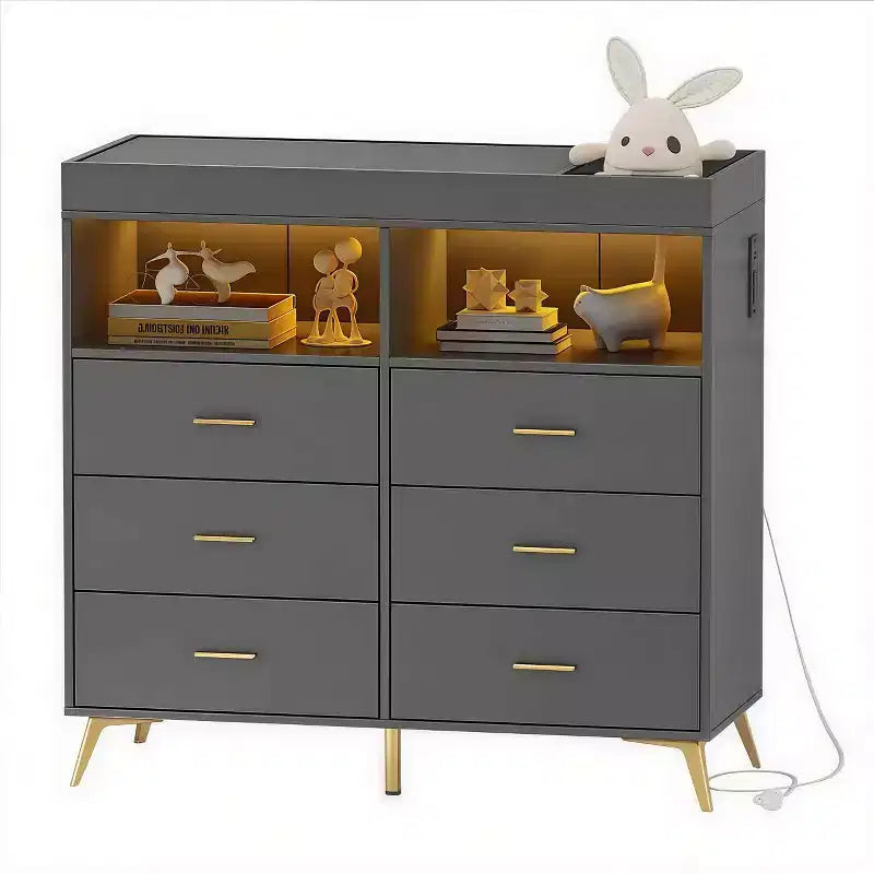Table à langer avec pieds en métal, commode à 6 tiroirs, station de langer pour chambre de bébé