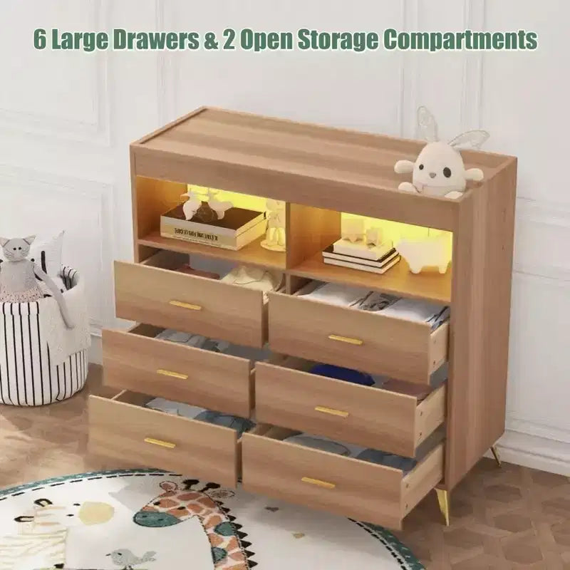 Table à langer avec pieds en métal, commode à 6 tiroirs, station de langer pour chambre de bébé
