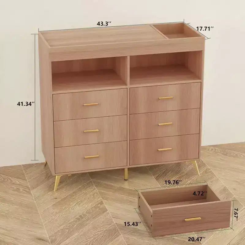Table à langer avec pieds en métal, commode à 6 tiroirs, station de langer pour chambre de bébé