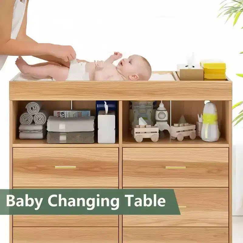 Table à langer avec pieds en métal, commode à 6 tiroirs, station de langer pour chambre de bébé