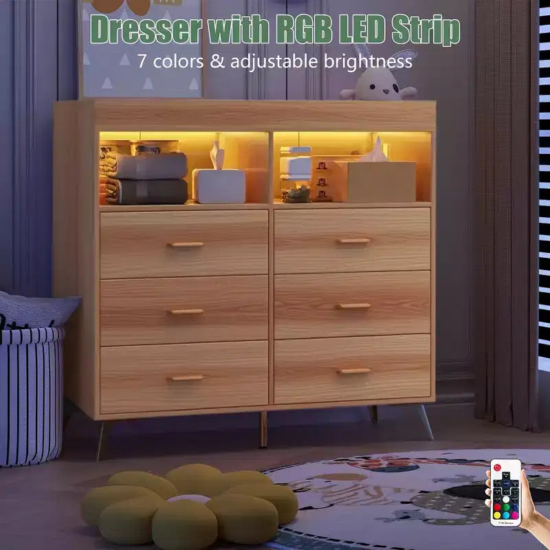 Table à langer avec pieds en métal, commode à 6 tiroirs, station de langer pour chambre de bébé