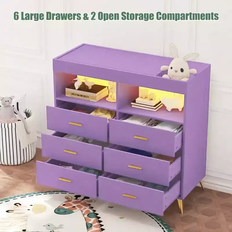 Table à langer avec pieds en métal, commode à 6 tiroirs, station de langer pour chambre de bébé