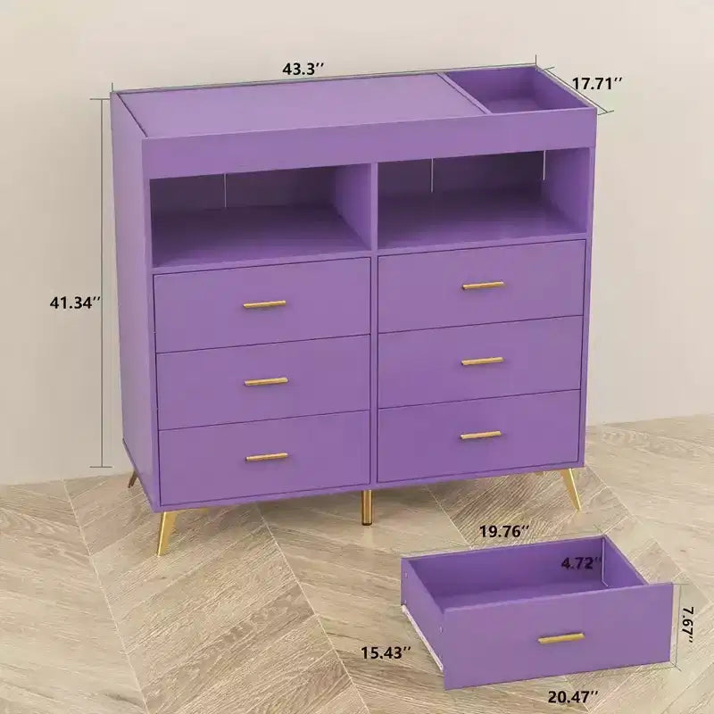 Table à langer avec pieds en métal, commode à 6 tiroirs, station de langer pour chambre de bébé